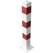 Barrier posts | Steel tube 100 x 100 x 3 mm | stationary, to be fixed by plugs | hot-dip galvanized and white coatedwith three red reflecting stripes | with 2 eyelets